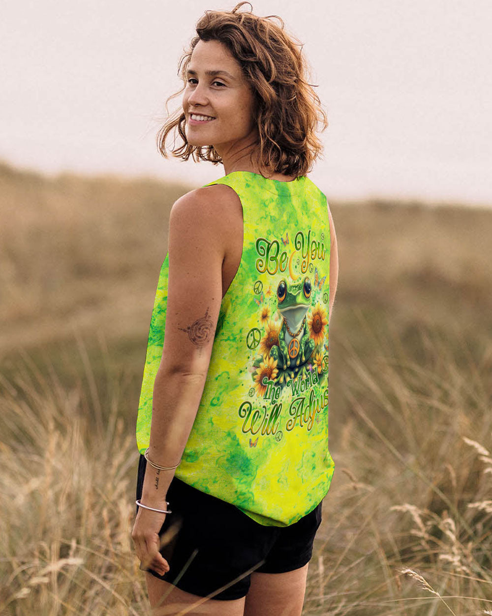 Be You The World Will Adjust Green Tie Dye Groovy Frog Hippie Vibes AOP Shirts _7_ cuqzQ