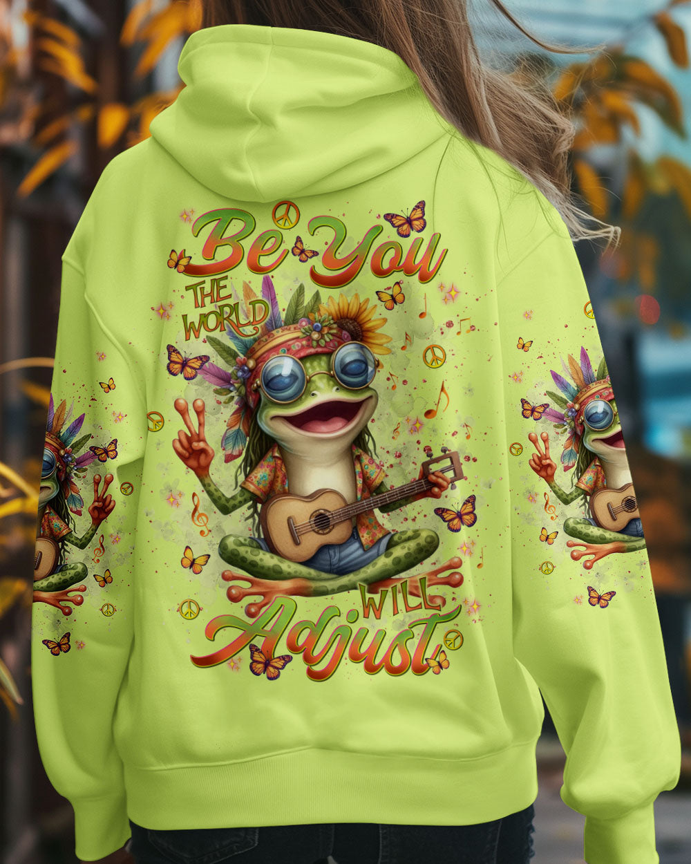 Be You The World Will Adjust Hippie Frog Peace Sign and Guitar Graphic AOP Shirts _12_ QE45q