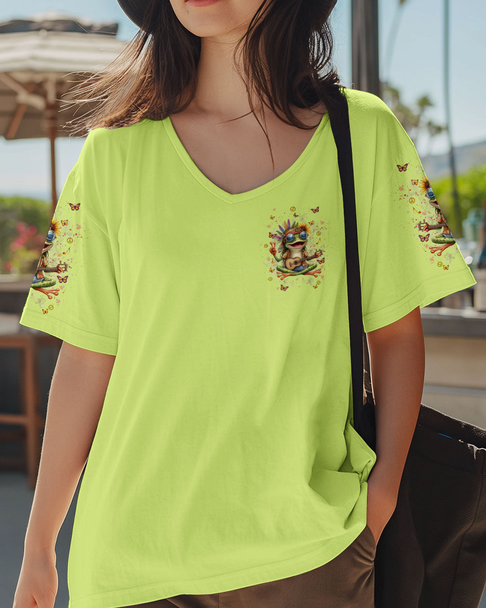 Be You The World Will Adjust Hippie Frog Peace Sign and Guitar Graphic AOP Shirts _2_ CXrnP