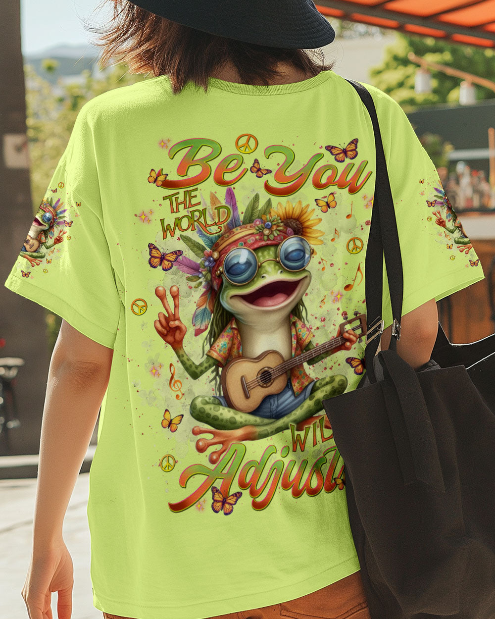 Be You The World Will Adjust Hippie Frog Peace Sign and Guitar Graphic AOP Shirts _3_ Q1Rbj