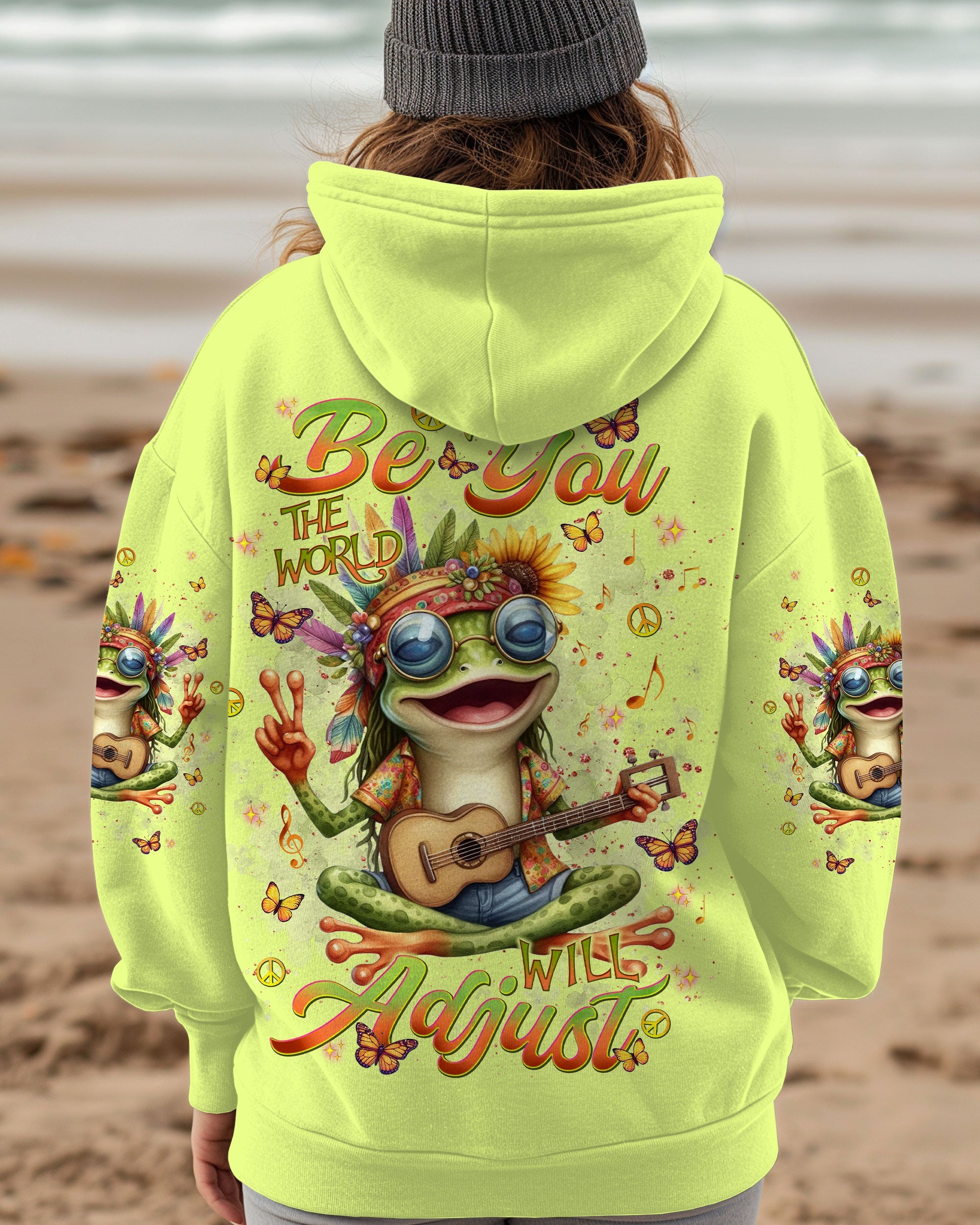 Be You The World Will Adjust Hippie Frog Peace Sign and Guitar Graphic AOP Shirts _5_ x7MnL