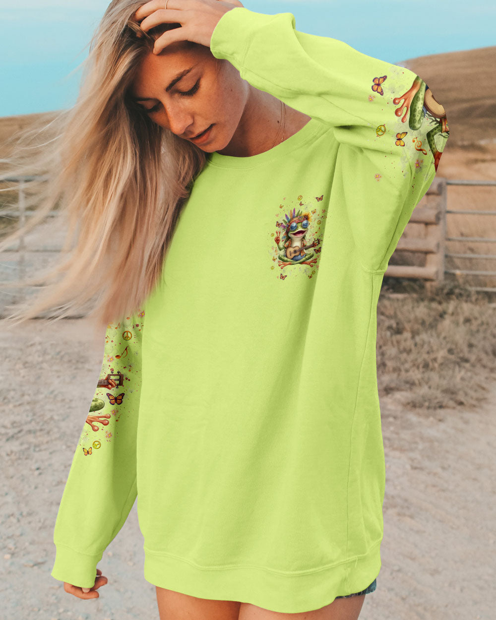 Be You The World Will Adjust Hippie Frog Peace Sign and Guitar Graphic AOP Shirts _6_ Vhgwi