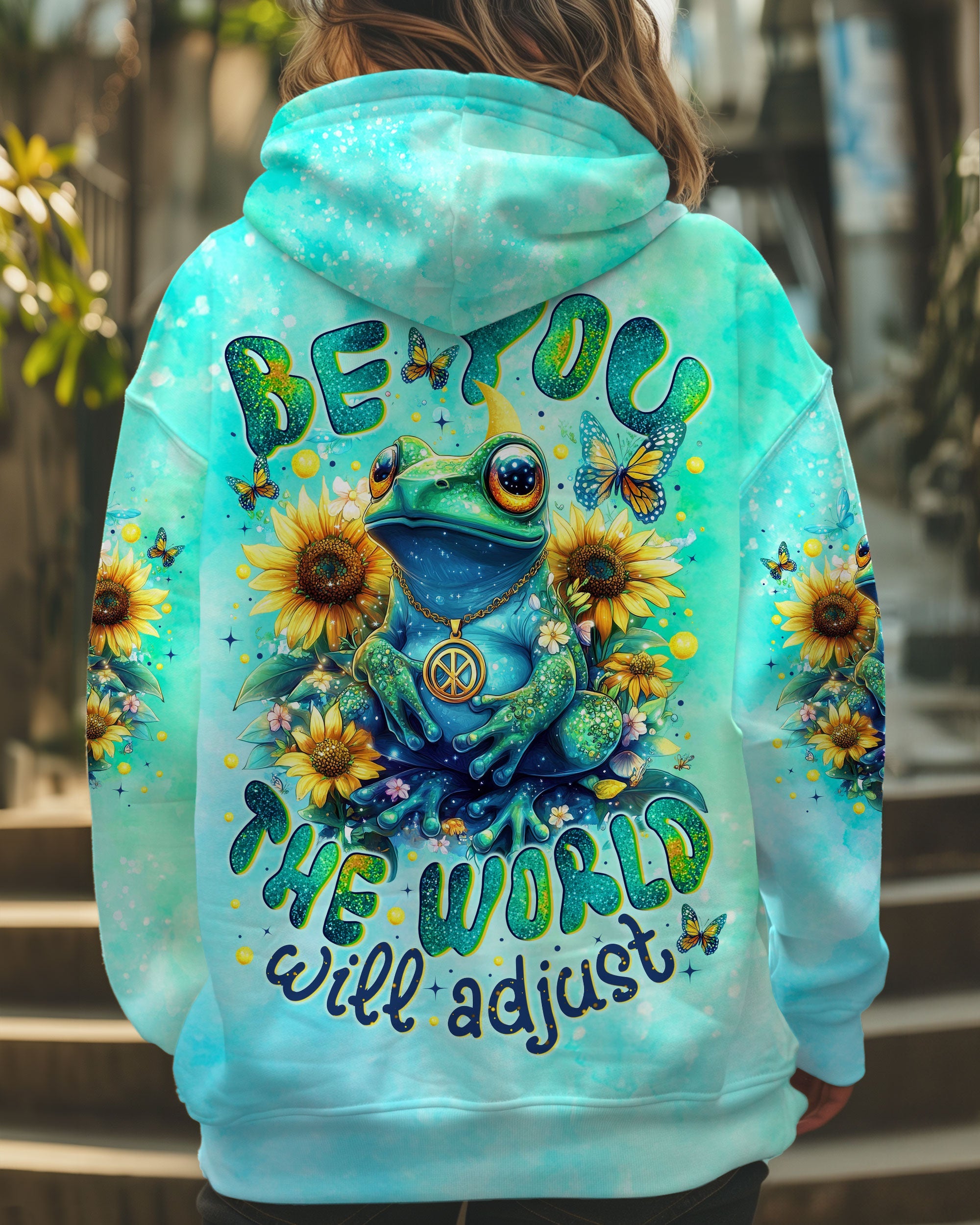 Be You The World Will Adjust Hippie Frog Sunflower Tie Dye AOP Shirts _1_ Mz8Vg