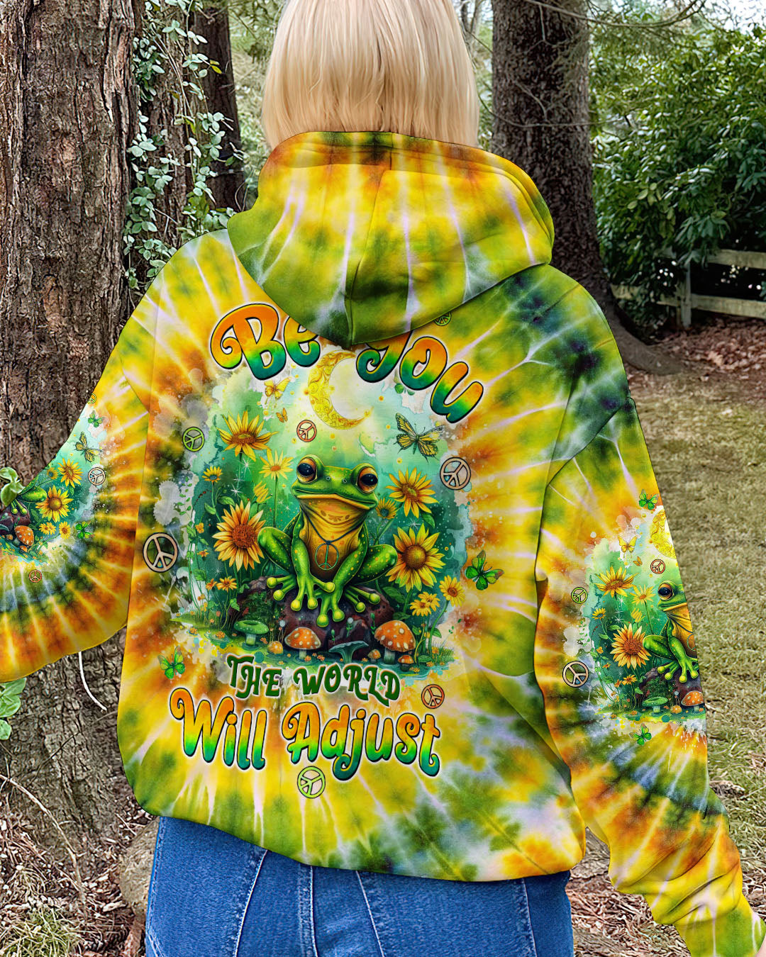 Be You The World Will Adjust Hippie Frog Sunflowers and Moon Tie Dye AOP Shirts _8_ zrHWe