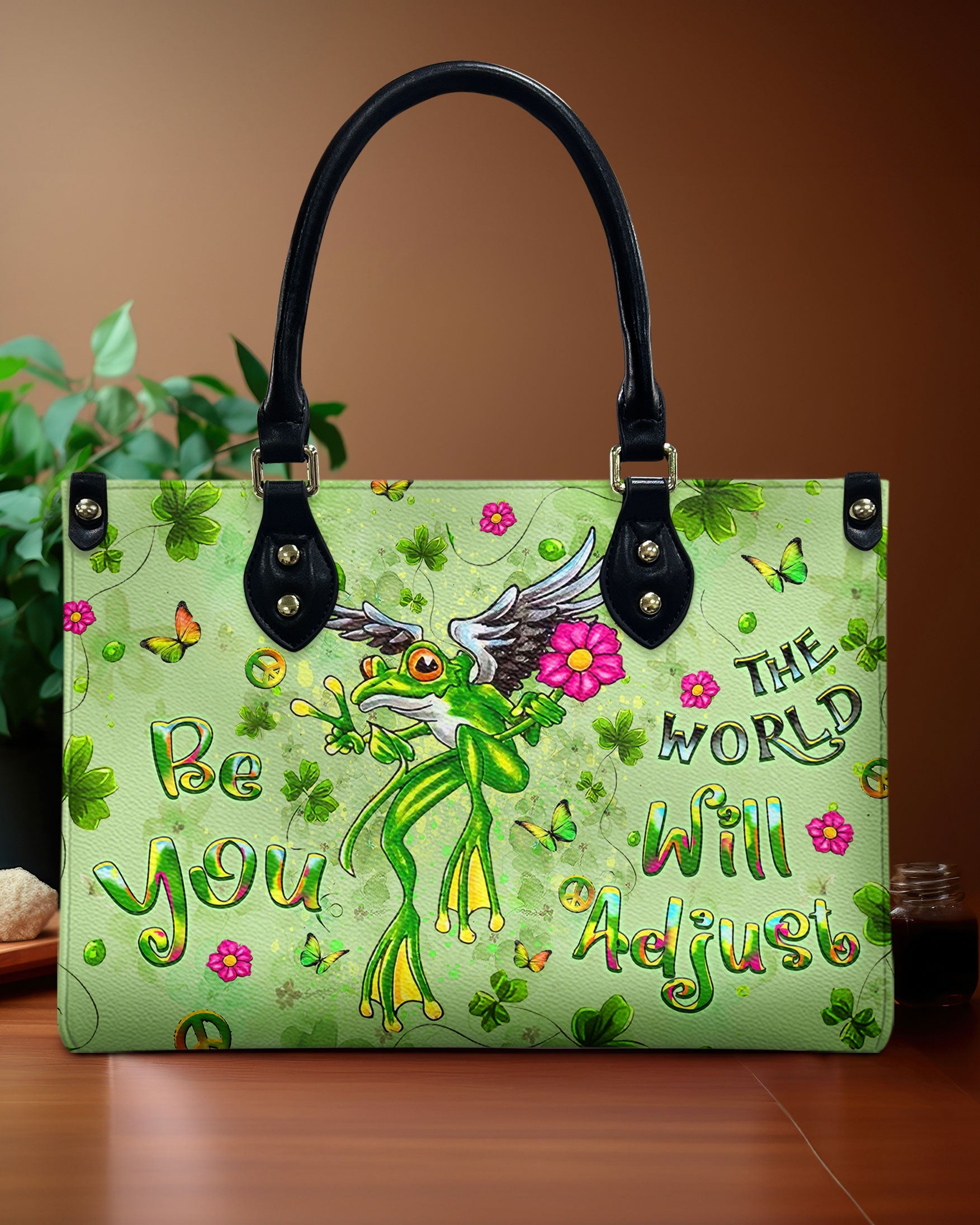 Be You The World Will Adjust Hippie Frog Whimsical Green Leather Bag _1_ sKzjc