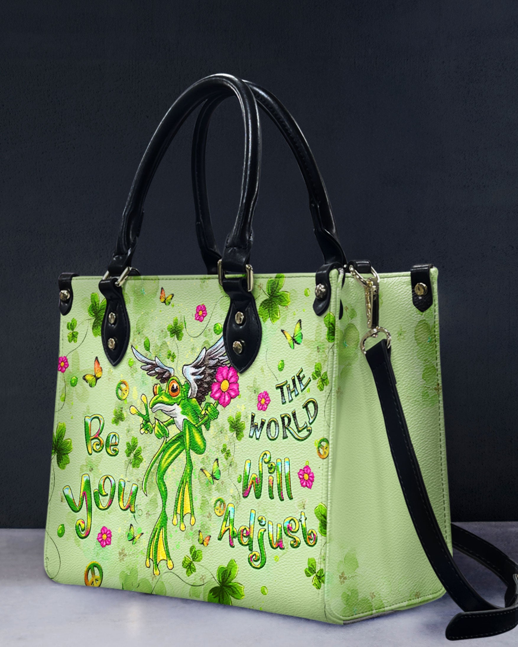Be You The World Will Adjust Hippie Frog Whimsical Green Leather Bag _2_ Yz2yc