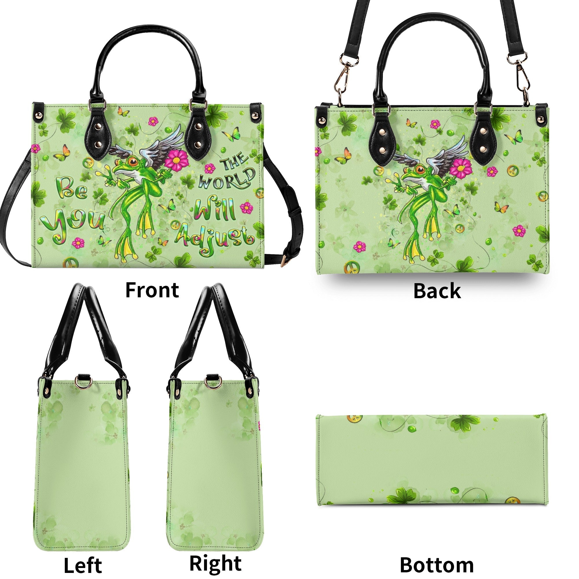 Be You The World Will Adjust Hippie Frog Whimsical Green Leather Bag _6_ LEkIp