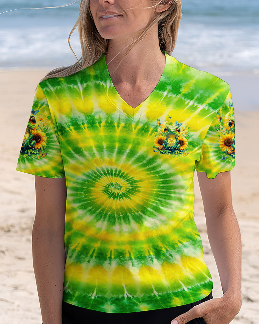 Be You The World Will Adjust Hippie Frog with Sunflowers Tie Dye AOP Shirts _2_ mY2kC
