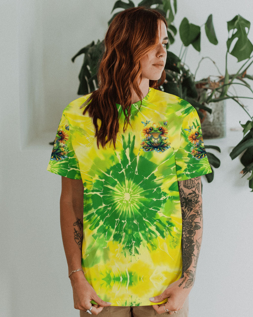Be You The World Will Adjust Hippie Tie Dye Sunflower Frog AOP Shirts _4_ uZgeF