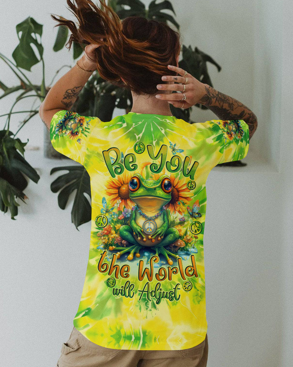 Be You The World Will Adjust Hippie Tie Dye Sunflower Frog AOP Shirts _5_ lEoAf