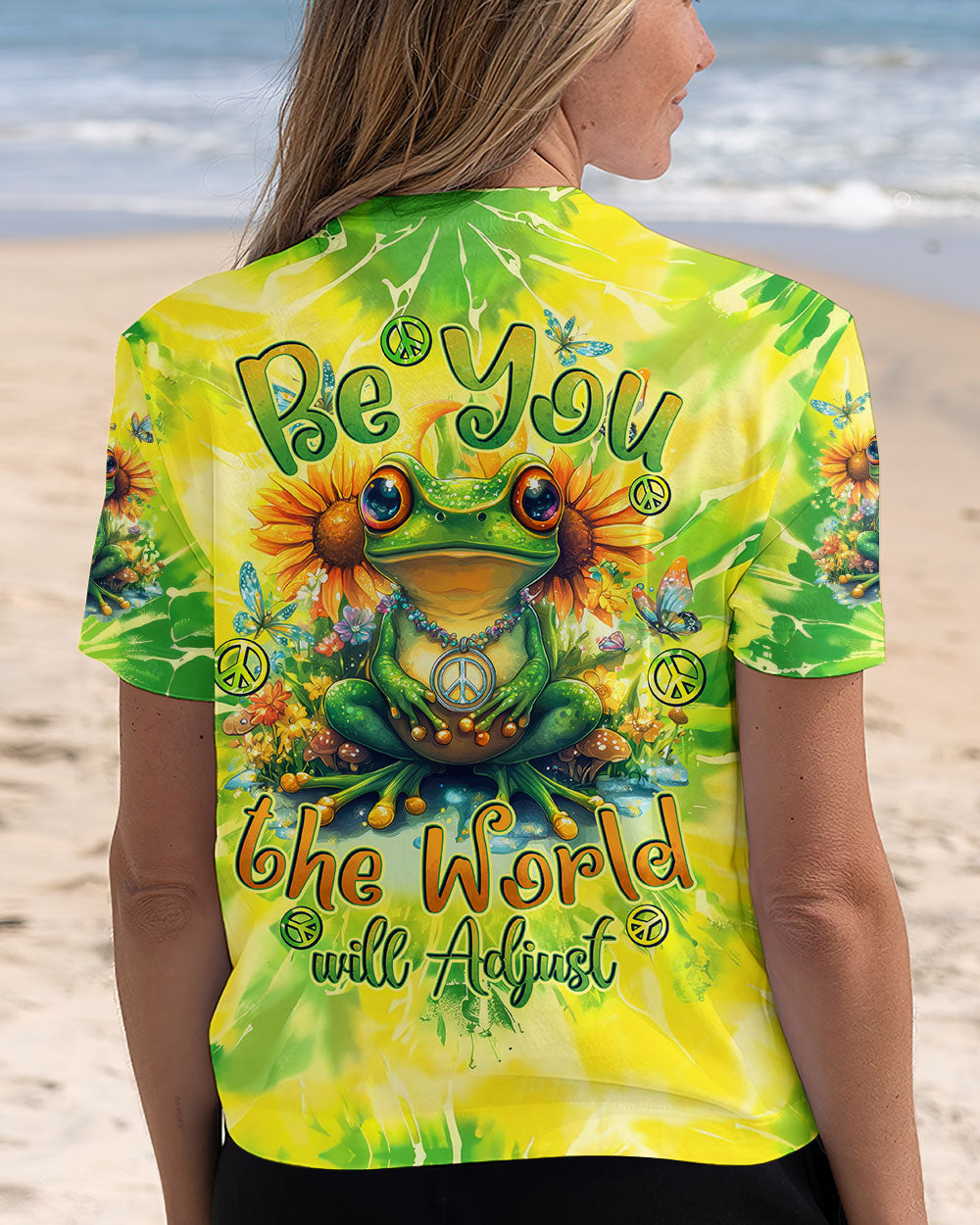 Be You The World Will Adjust Hippie Tie Dye Sunflower Frog AOP Shirts _7_ FyksB