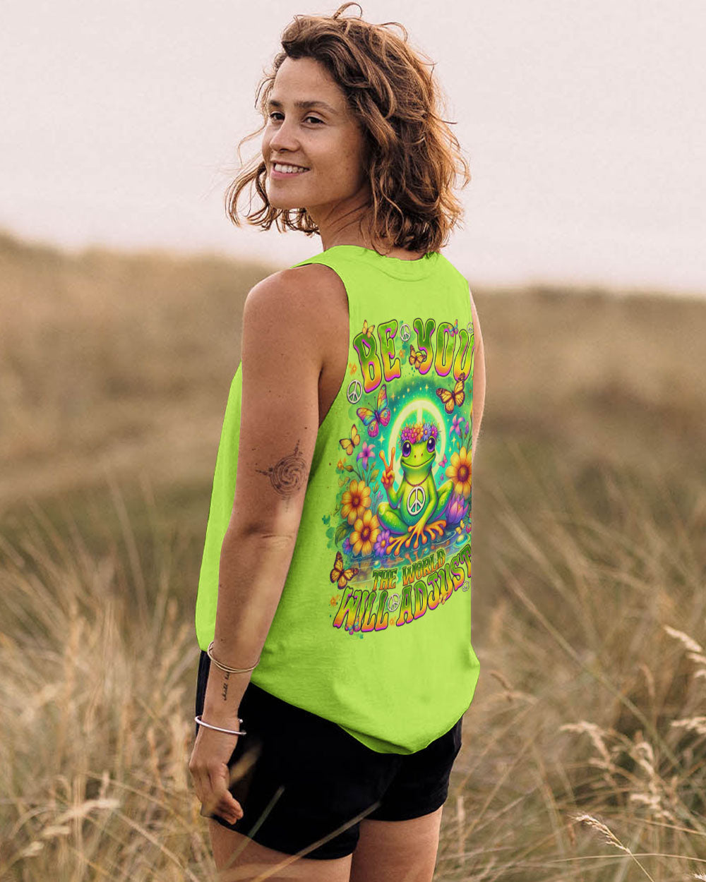 Be You The World Will Adjust Meditating Peace Frog Graphic AOP Shirts _10_ O5t3A