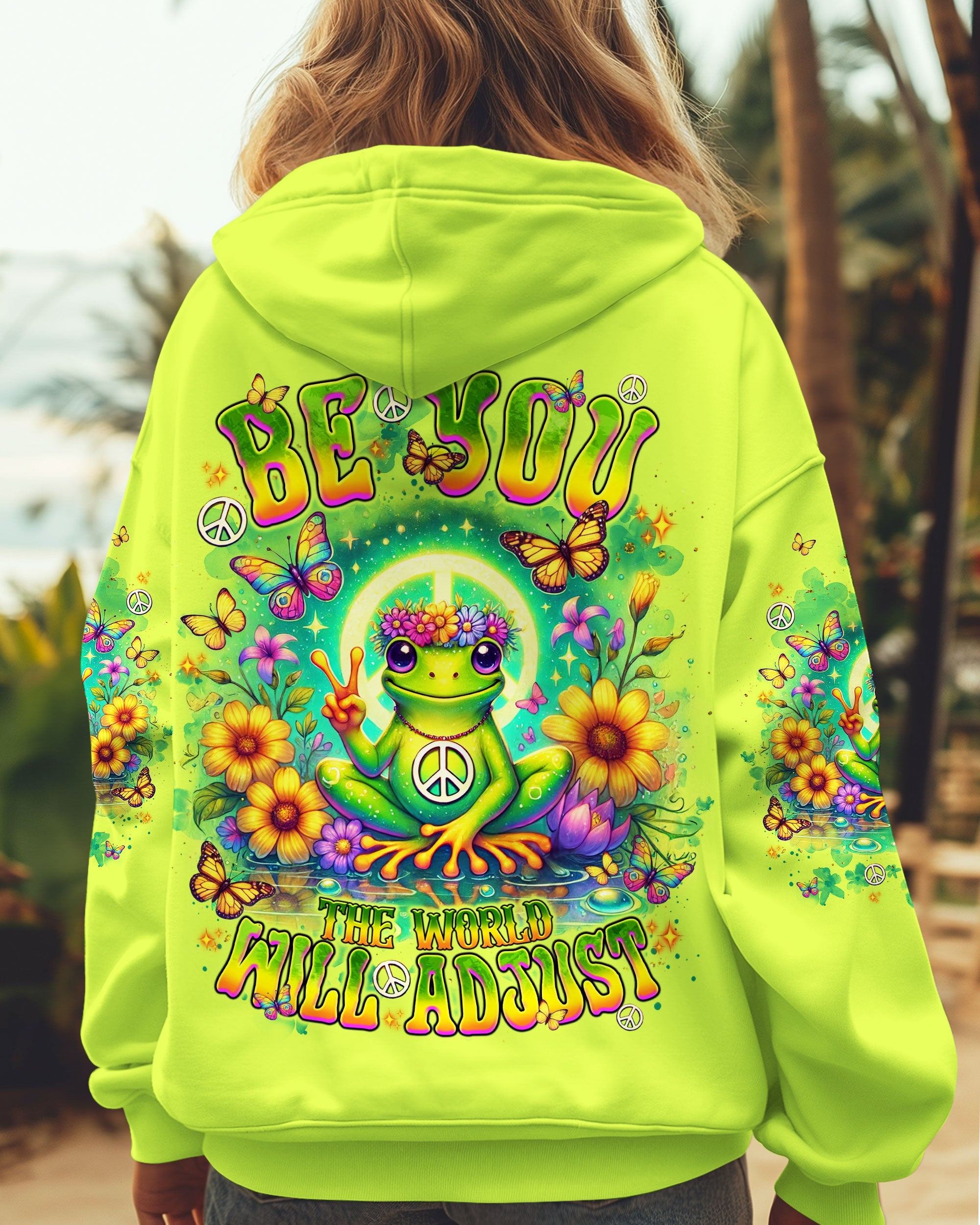 Be You The World Will Adjust Meditating Peace Frog Graphic AOP Shirts _4_ YS5zX