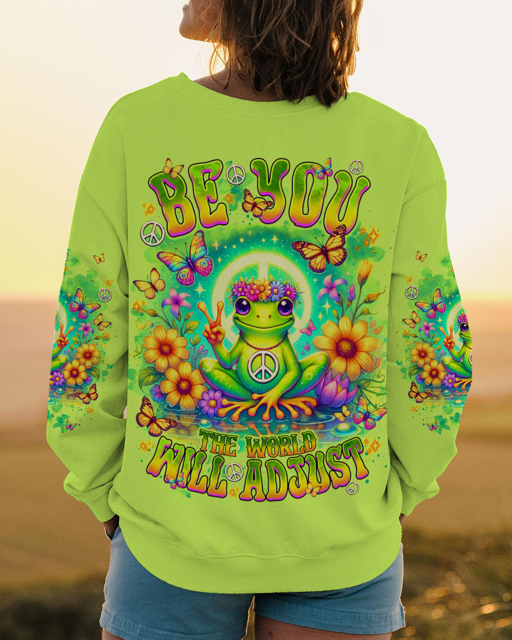 Be You The World Will Adjust Meditating Peace Frog Graphic AOP Shirts _6_ LewLi