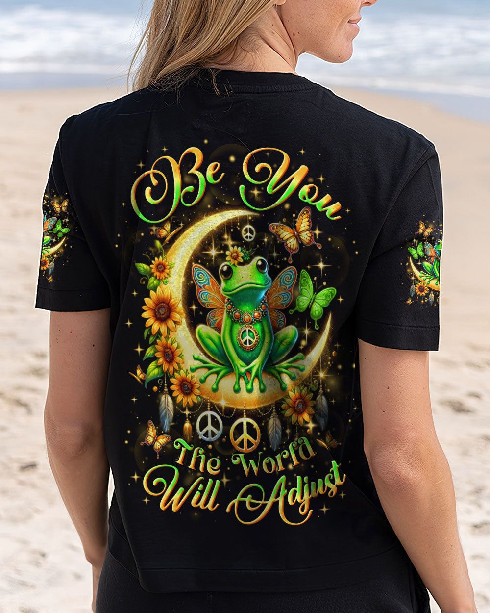 Be You The World Will Adjust Neon Frog with Moon and Butterfly Graphic AOP Shirts _12_ tQQ12