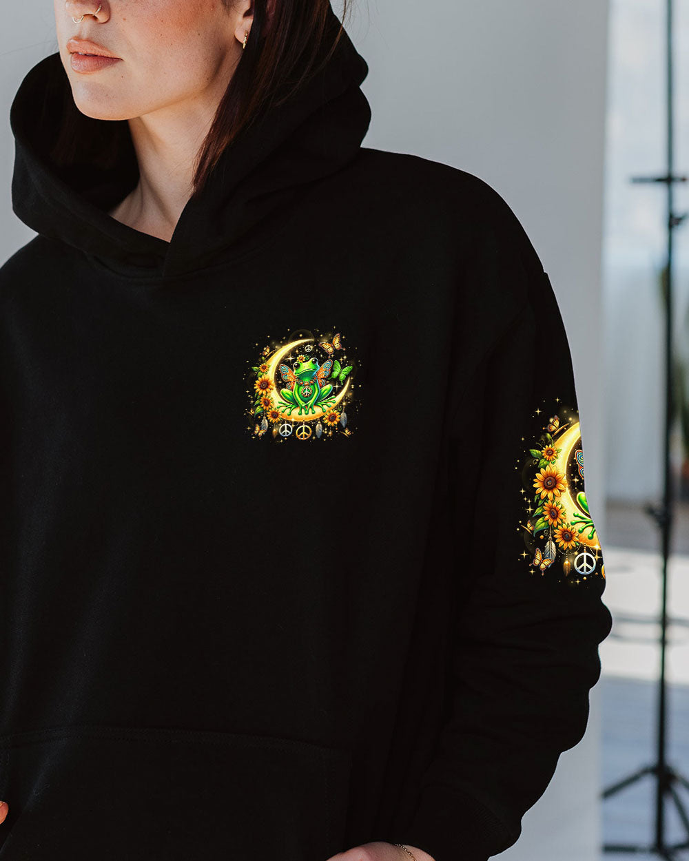 Be You The World Will Adjust Neon Frog with Moon and Butterfly Graphic AOP Shirts _13_ gTSbO