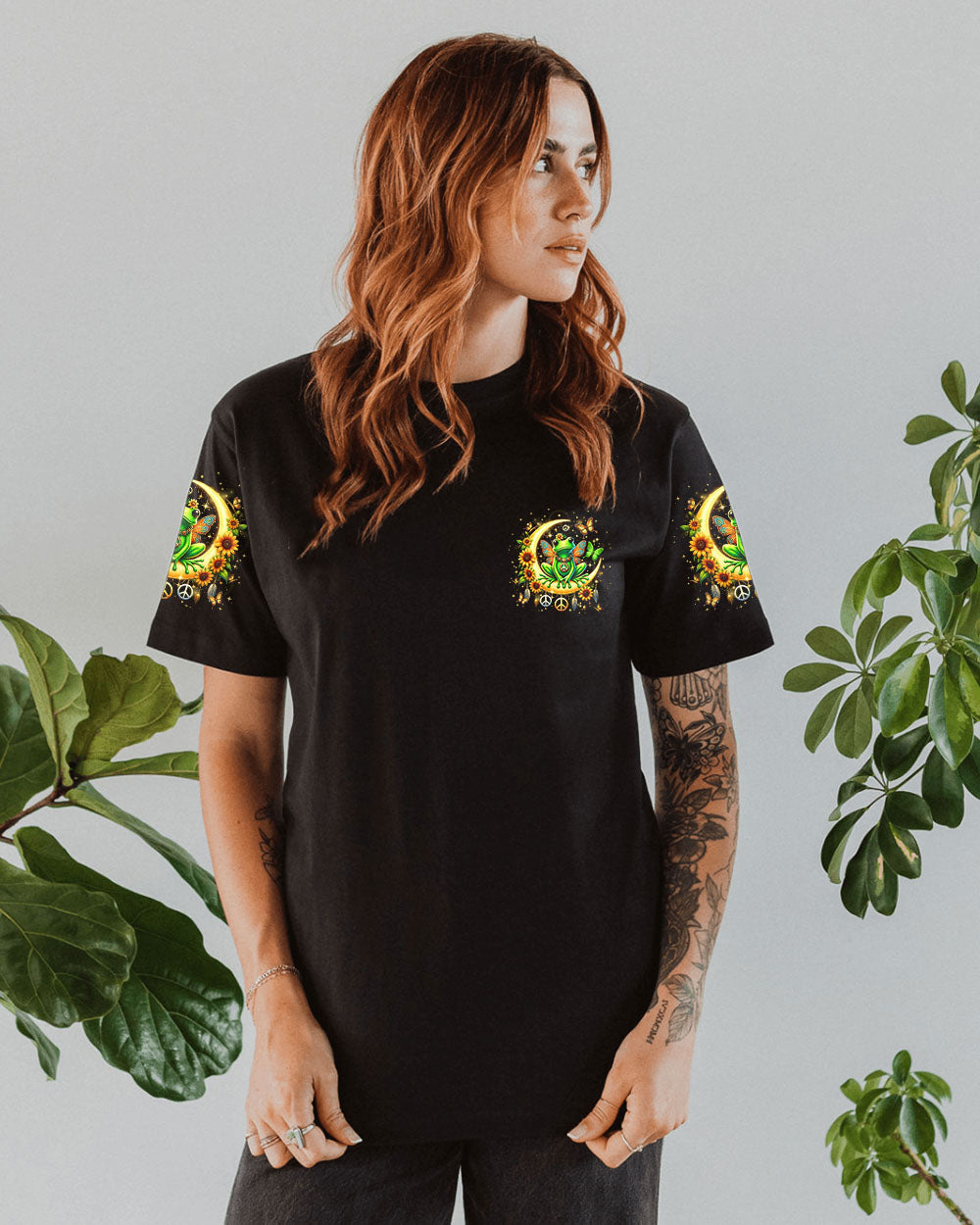 Be You The World Will Adjust Neon Frog with Moon and Butterfly Graphic AOP Shirts _9_ b8PEU