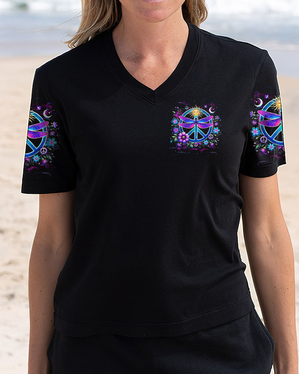 Be You The World Will Adjust Nron Dragonfly and Sun Peace Sign AOP Shirts _12_ 2x3CY