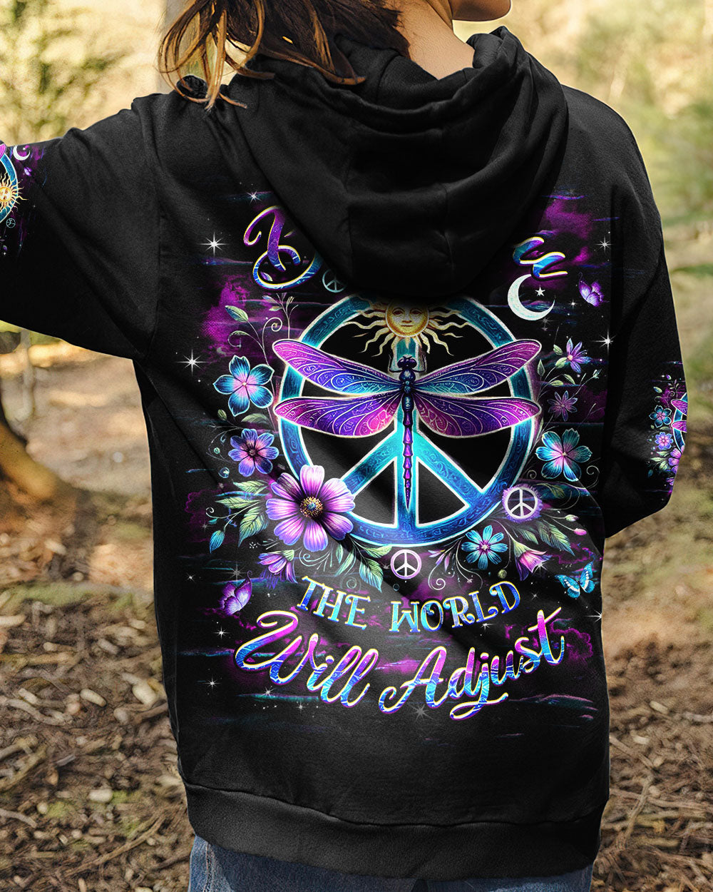 Be You The World Will Adjust Nron Dragonfly and Sun Peace Sign AOP Shirts _9_ b7Fum
