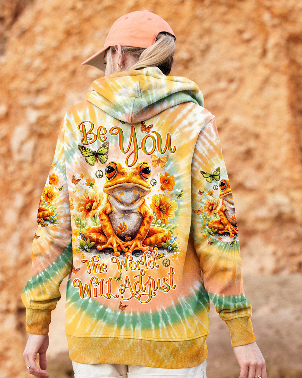 Be You The World Will Adjust Orange Tie Dye Frog and Butterfly AOP Shirts _11_ cLWnp