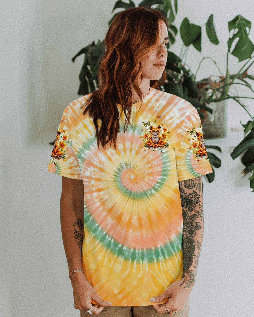 Be You The World Will Adjust Orange Tie Dye Frog and Butterfly AOP Shirts _12_ X1uRl