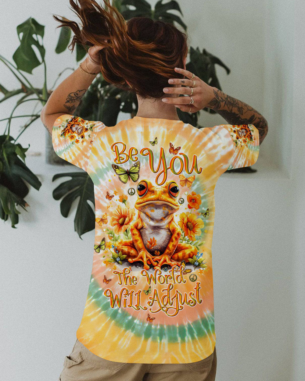 Be You The World Will Adjust Orange Tie Dye Frog and Butterfly AOP Shirts _13_ Vphnw