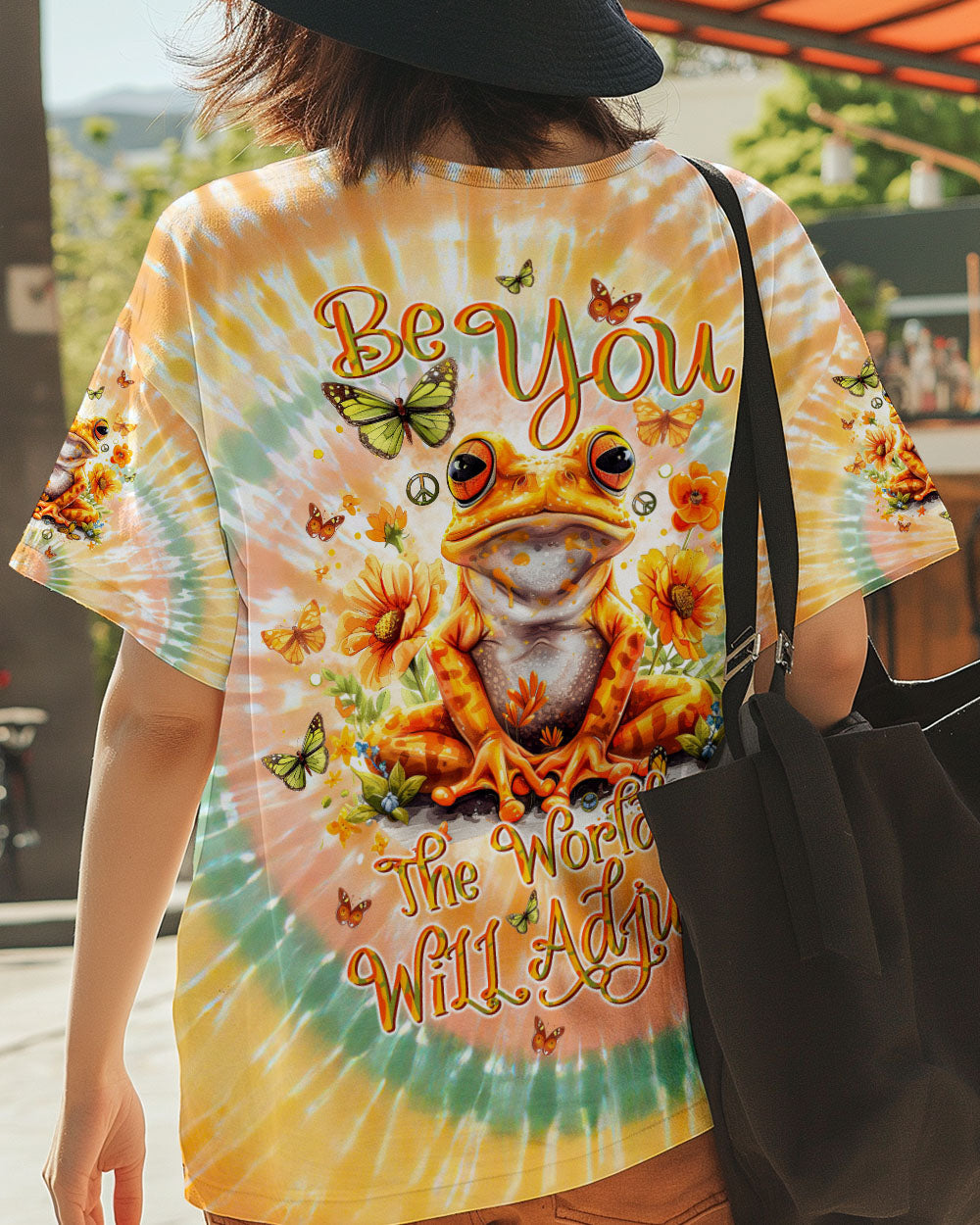 Be You The World Will Adjust Orange Tie Dye Frog and Butterfly AOP Shirts _1_ q7x4Y