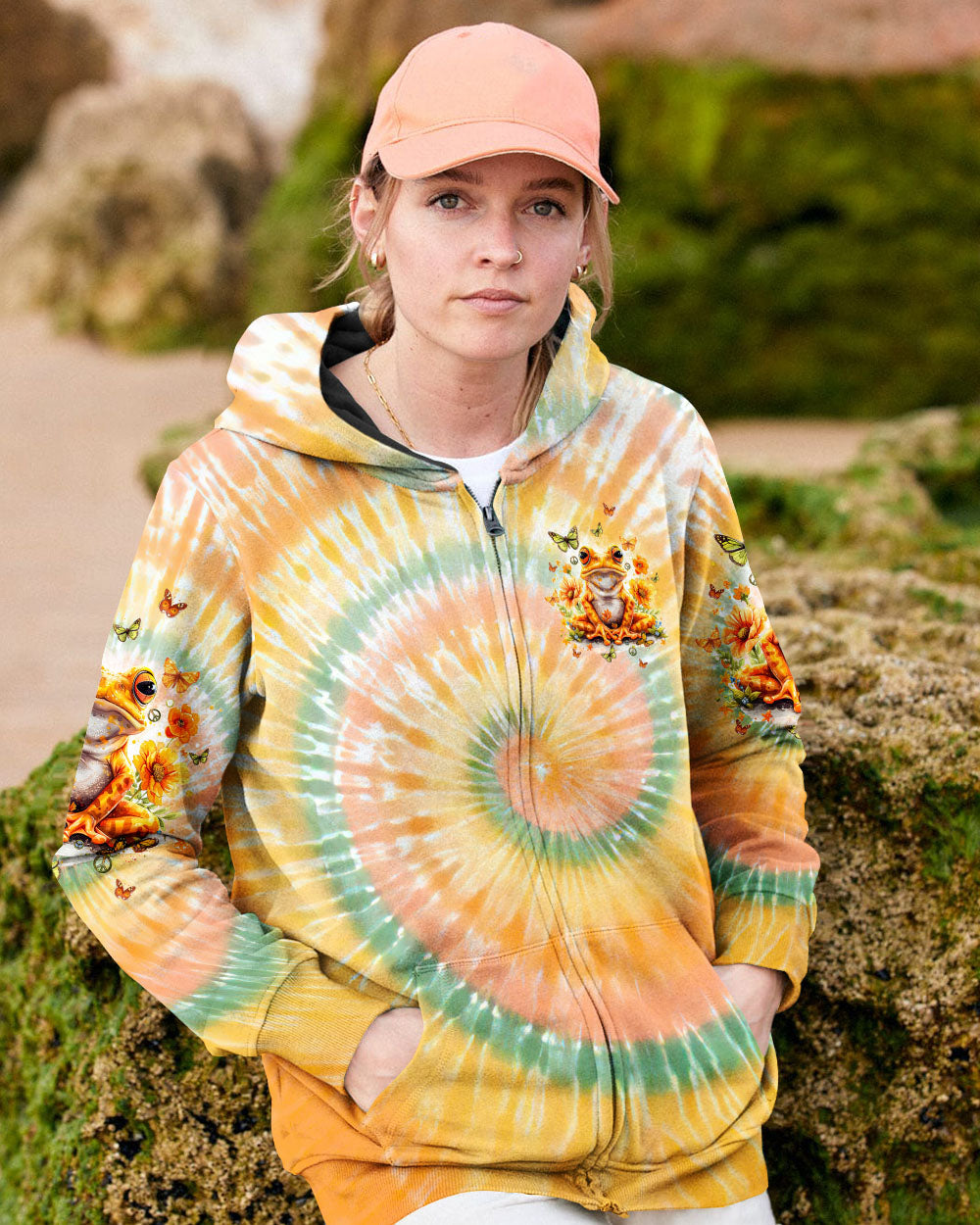 Be You The World Will Adjust Orange Tie Dye Frog and Butterfly AOP Shirts _6_ cGvHE