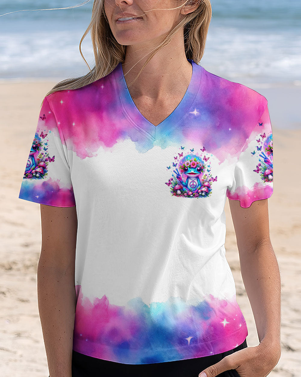 Be You The World Will Adjust Pastel Tie Dye Frog Flowers and Peace Signs AOP Shirts _12_ rXIB4