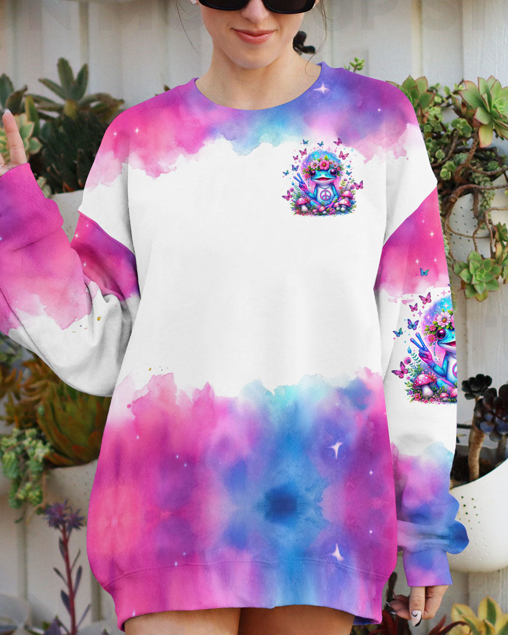 Be You The World Will Adjust Pastel Tie Dye Frog Flowers and Peace Signs AOP Shirts _2_ LsILd