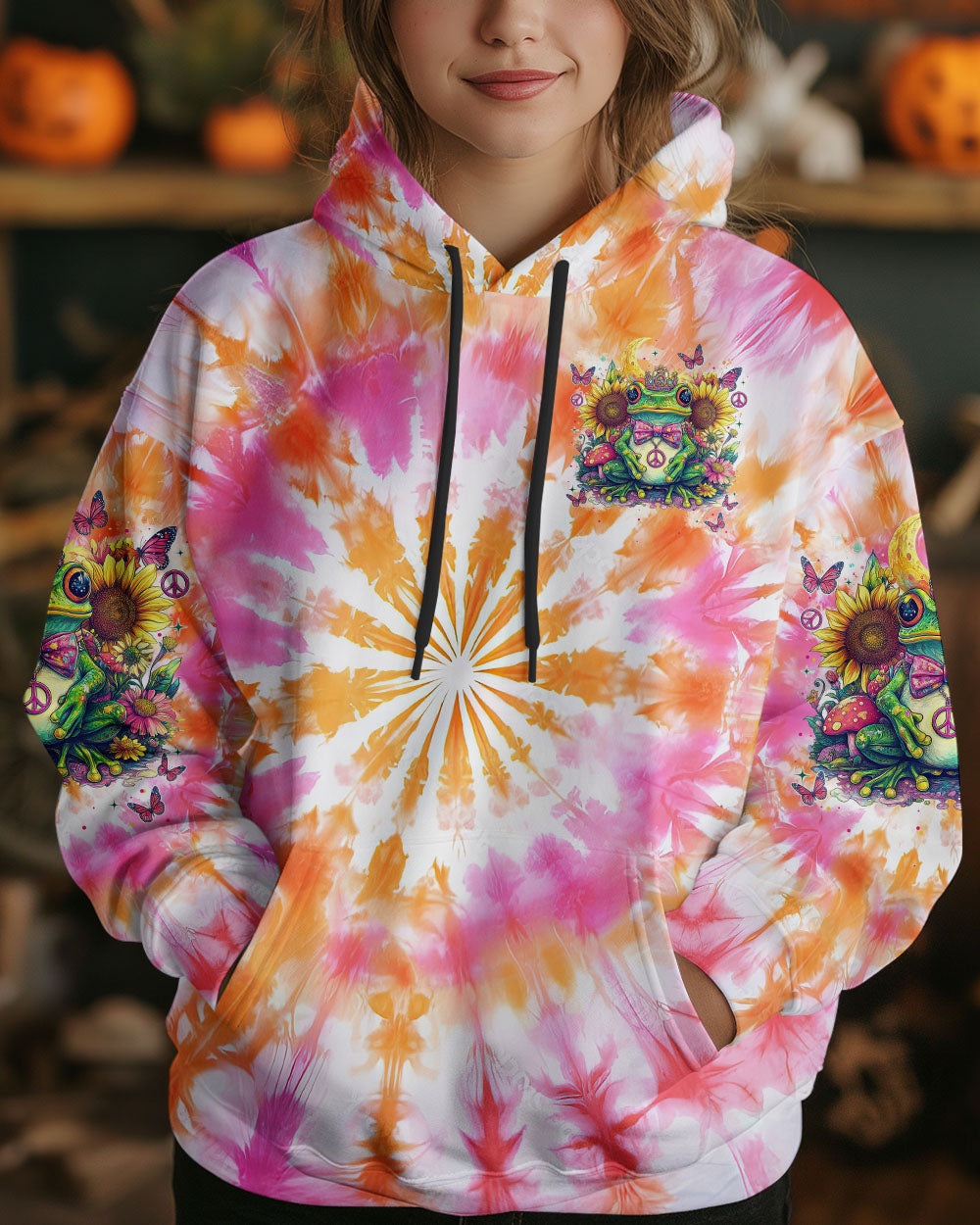 Be You The World Will Adjust Pastel Tie Dye Peace Frog with Sunflowers AOP Shirts _4_ iXz3M