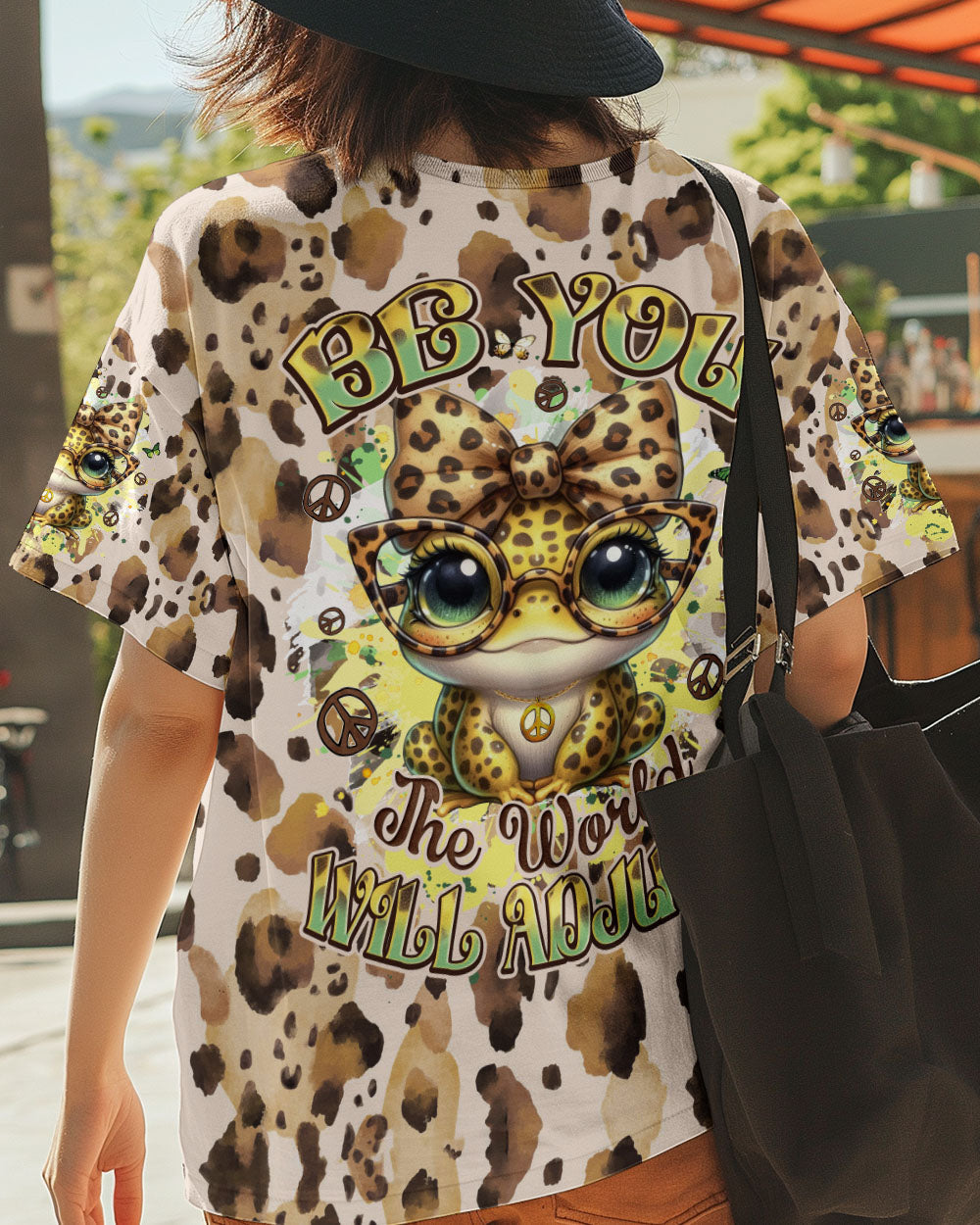 Be You The World Will Adjust Peace Frog Leopard with Glasses and Bow AOP Shirts _3_ 2CKSv