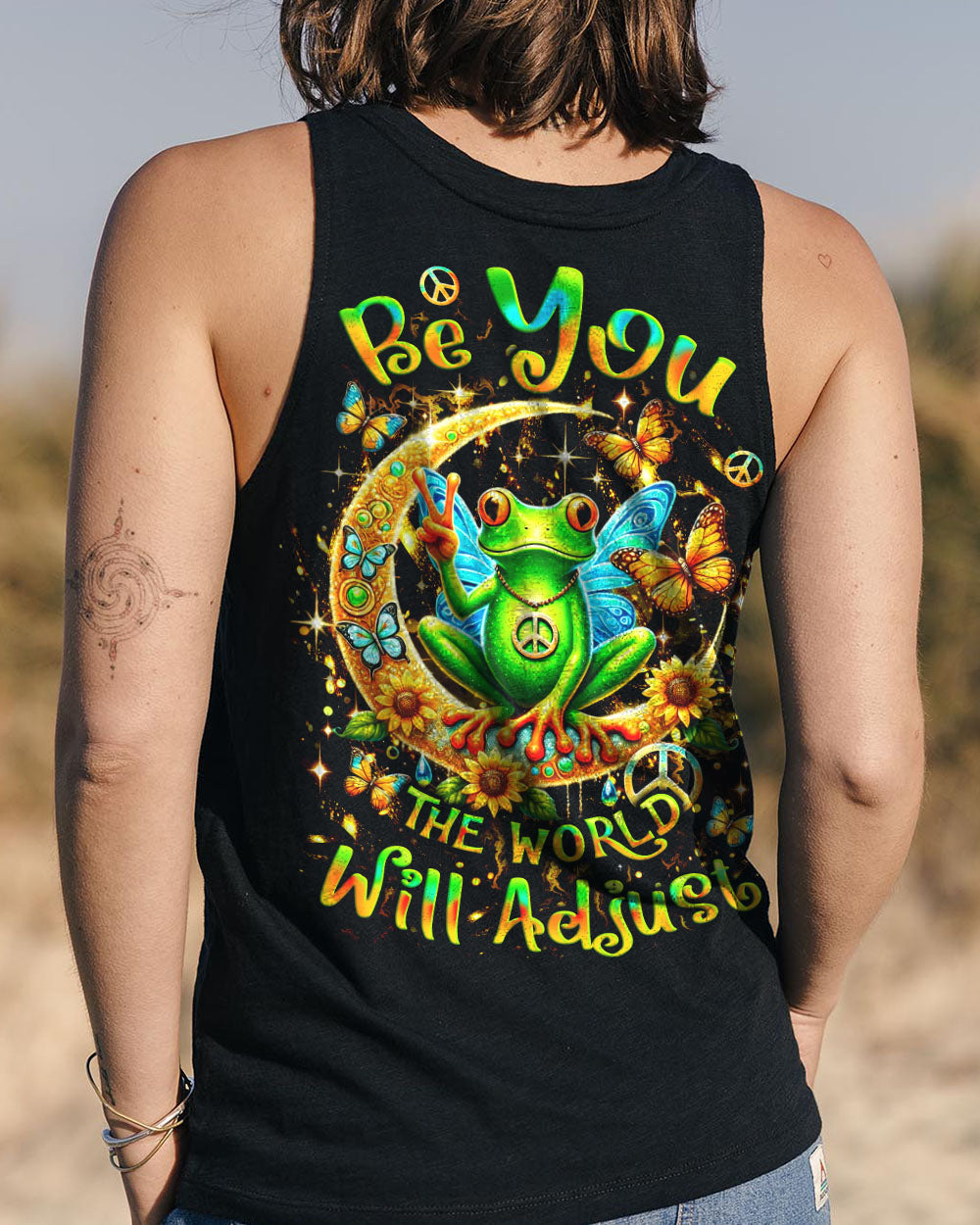 Be You The World Will Adjust Peace Frog Moon and Butterfly Graphic AOP Shirts _11_ 4JXSQ