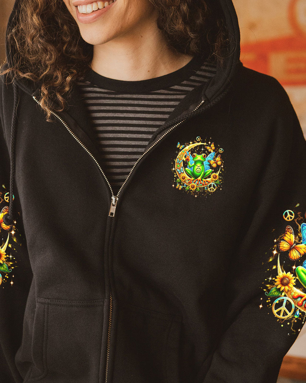 Be You The World Will Adjust Peace Frog Moon and Butterfly Graphic AOP Shirts _8_ Pd522