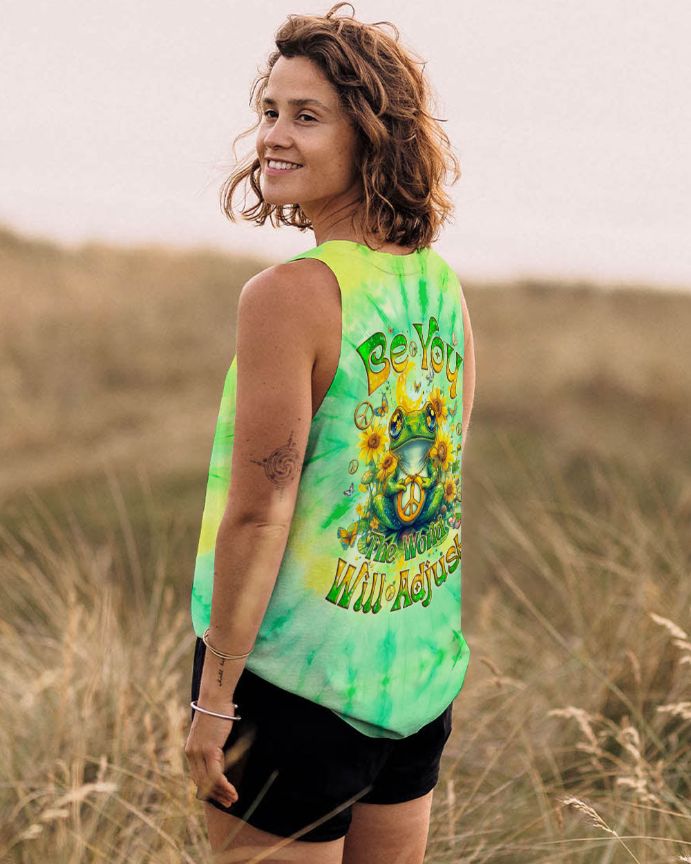 Be You The World Will Adjust Peace Frog and Sunflower Tie Dye Hippie AOP Shirts _11_ e7QHb