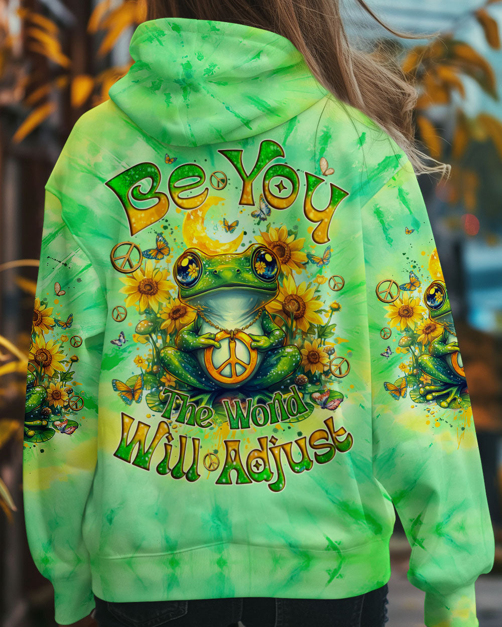Be You The World Will Adjust Peace Frog and Sunflower Tie Dye Hippie AOP Shirts _12_ EV4U7