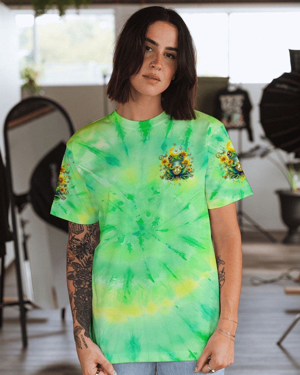 Be You The World Will Adjust Peace Frog and Sunflower Tie Dye Hippie AOP Shirts _14_ z2lHT