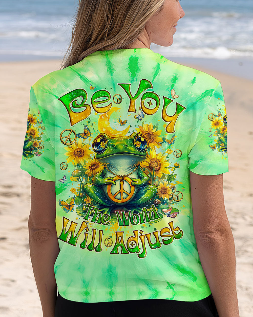 Be You The World Will Adjust Peace Frog and Sunflower Tie Dye Hippie AOP Shirts _3_ kQGY8