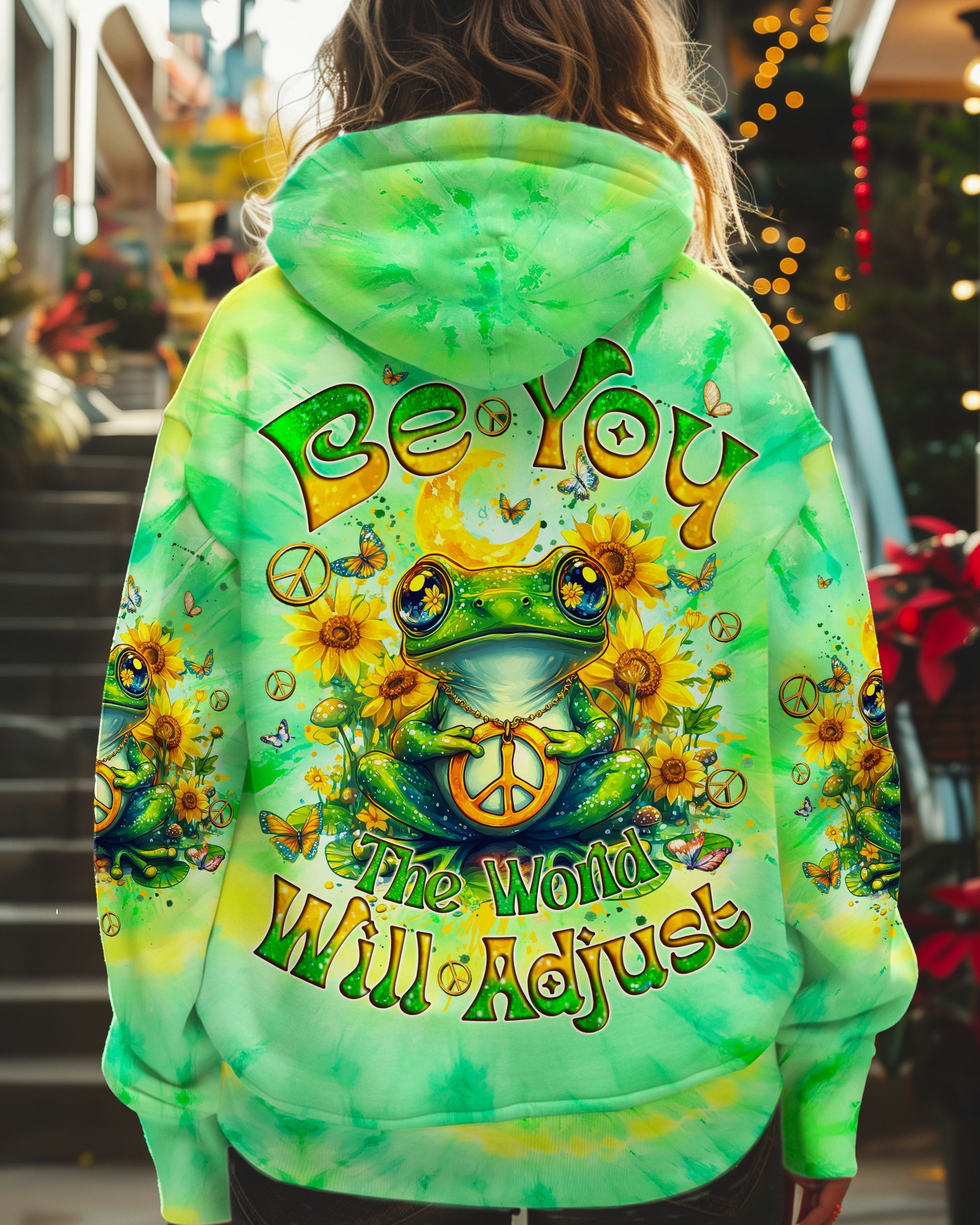 Be You The World Will Adjust Peace Frog and Sunflower Tie Dye Hippie AOP Shirts _5_ jI6g6