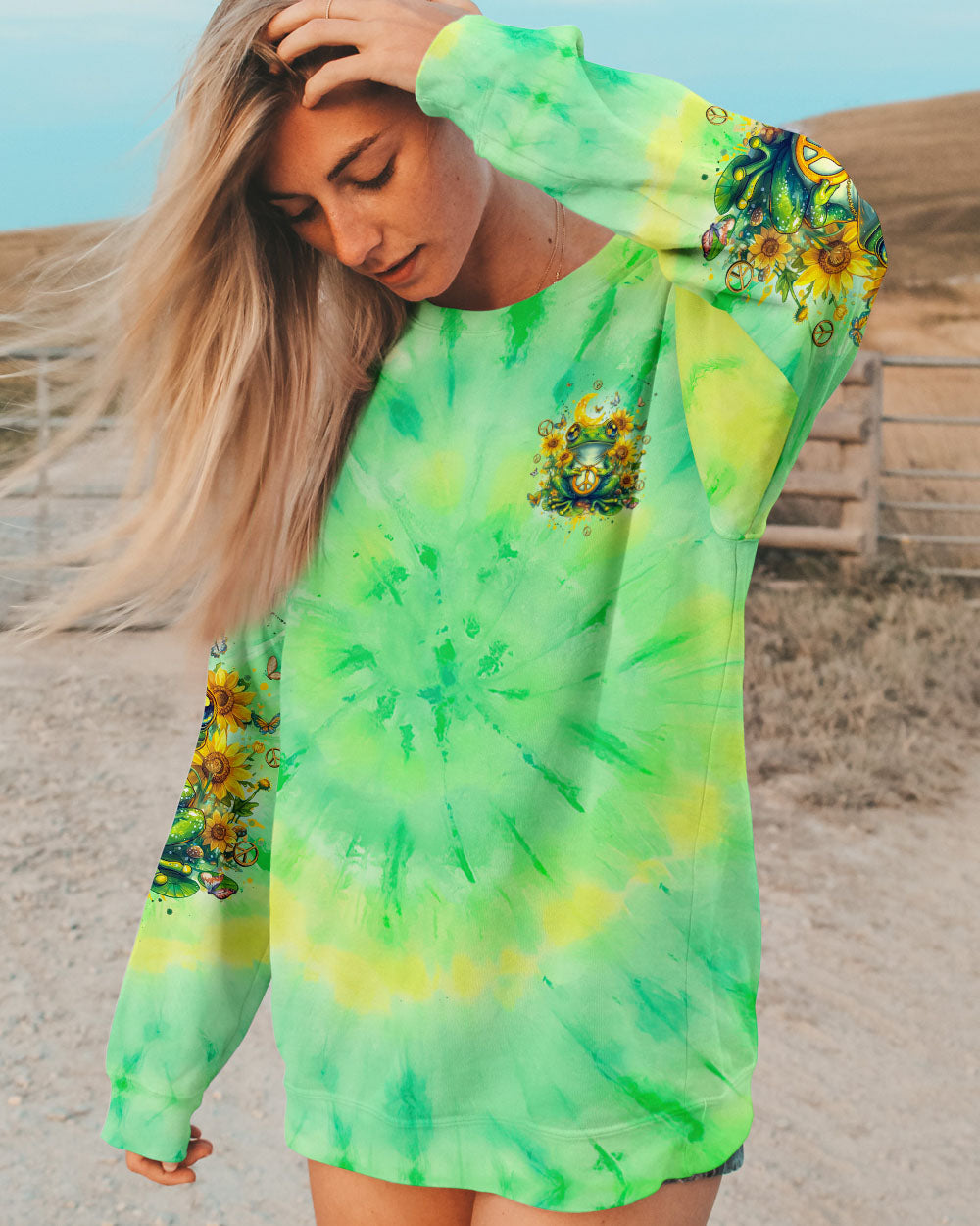Be You The World Will Adjust Peace Frog and Sunflower Tie Dye Hippie AOP Shirts _6_ eD7Vb