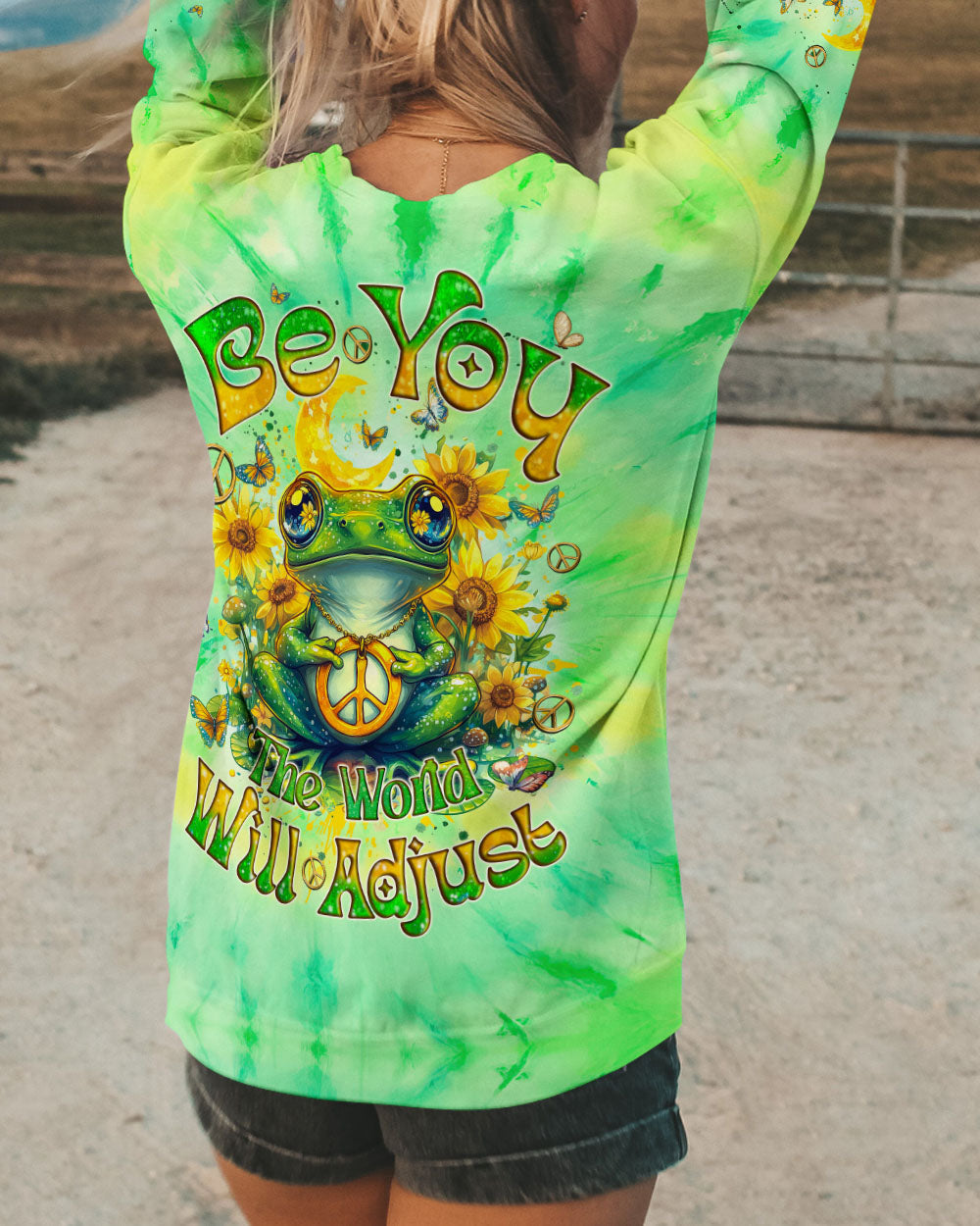 Be You The World Will Adjust Peace Frog and Sunflower Tie Dye Hippie AOP Shirts _7_ MhUKa