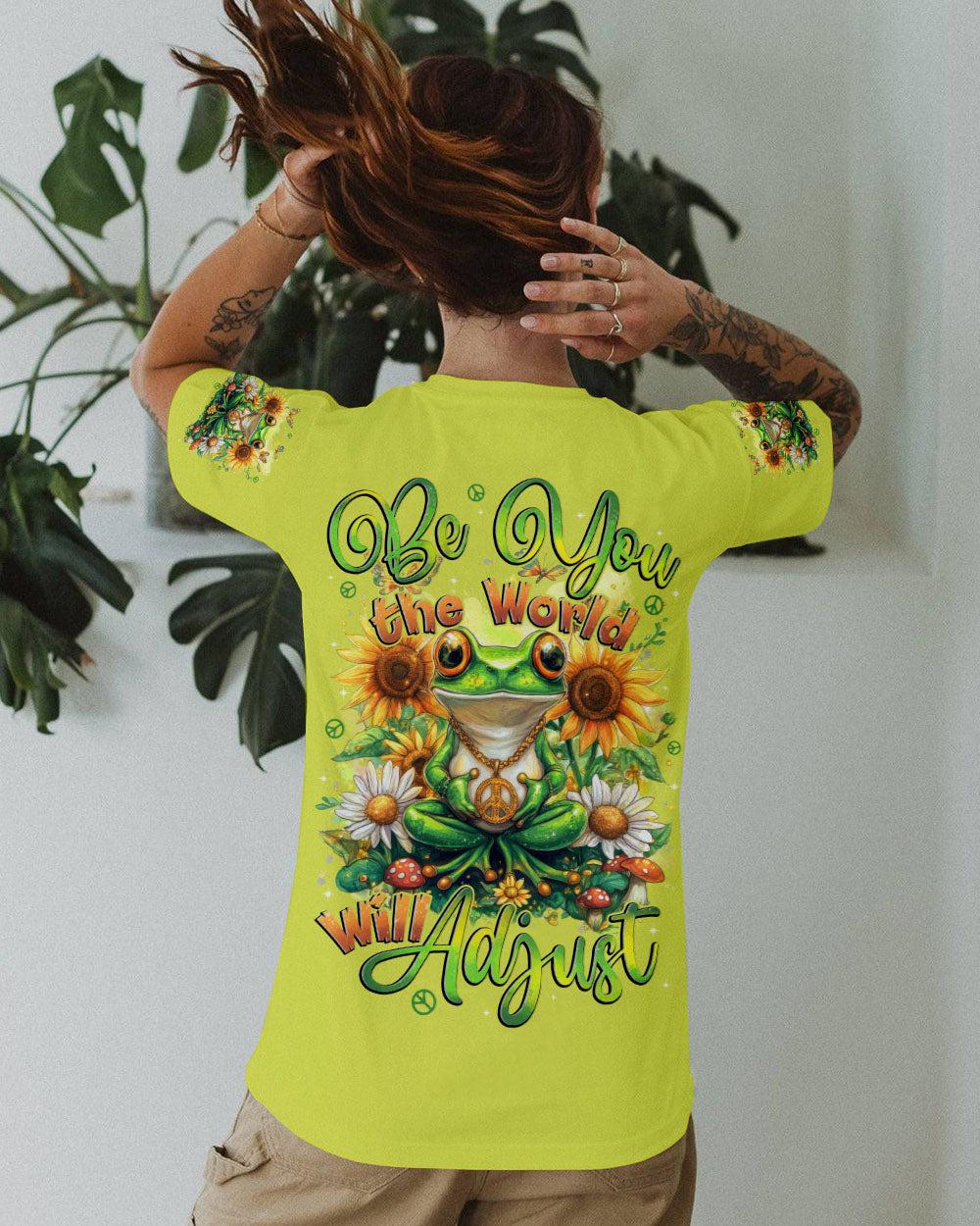 Be You The World Will Adjust Peace Frog with Daisy and Sunflowers Hippie Style AOP Shirts _12_ FCrXu