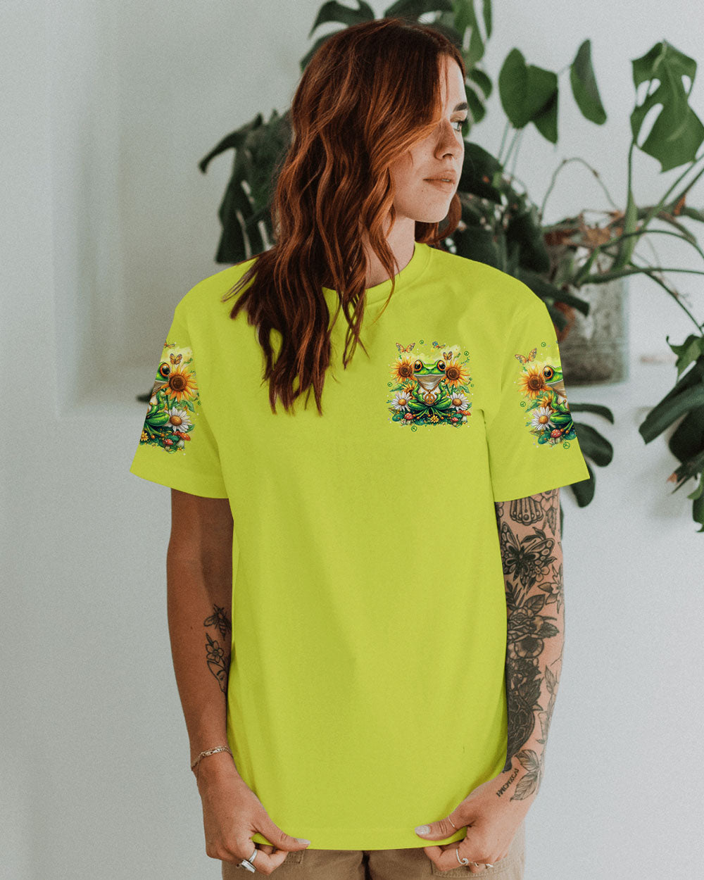 Be You The World Will Adjust Peace Frog with Daisy and Sunflowers Hippie Style AOP Shirts _14_ LIrxh