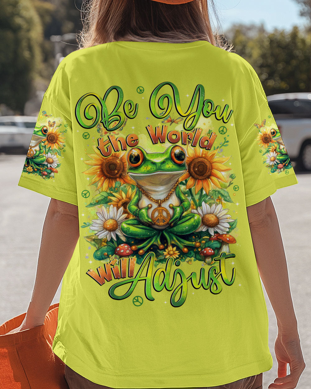 Be You The World Will Adjust Peace Frog with Daisy and Sunflowers Hippie Style AOP Shirts _3_ u5oEW