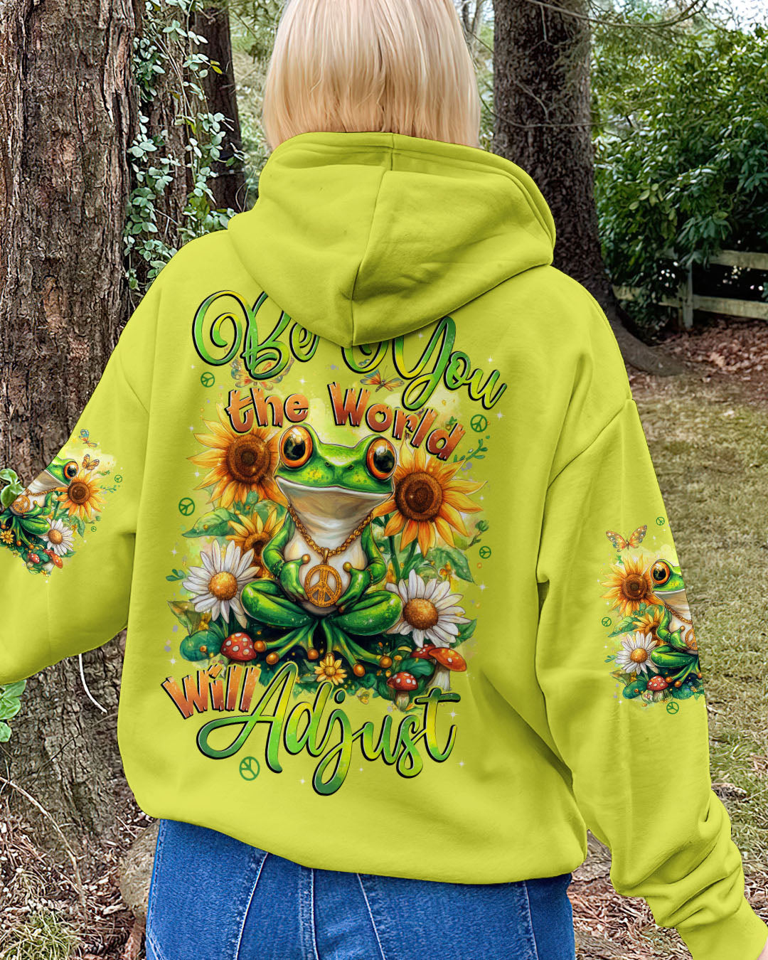 Be You The World Will Adjust Peace Frog with Daisy and Sunflowers Hippie Style AOP Shirts _5_ A0Col