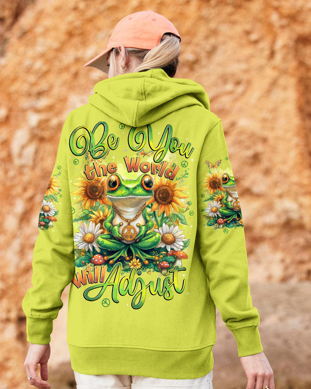 Be You The World Will Adjust Peace Frog with Daisy and Sunflowers Hippie Style AOP Shirts _9_ DwtDd