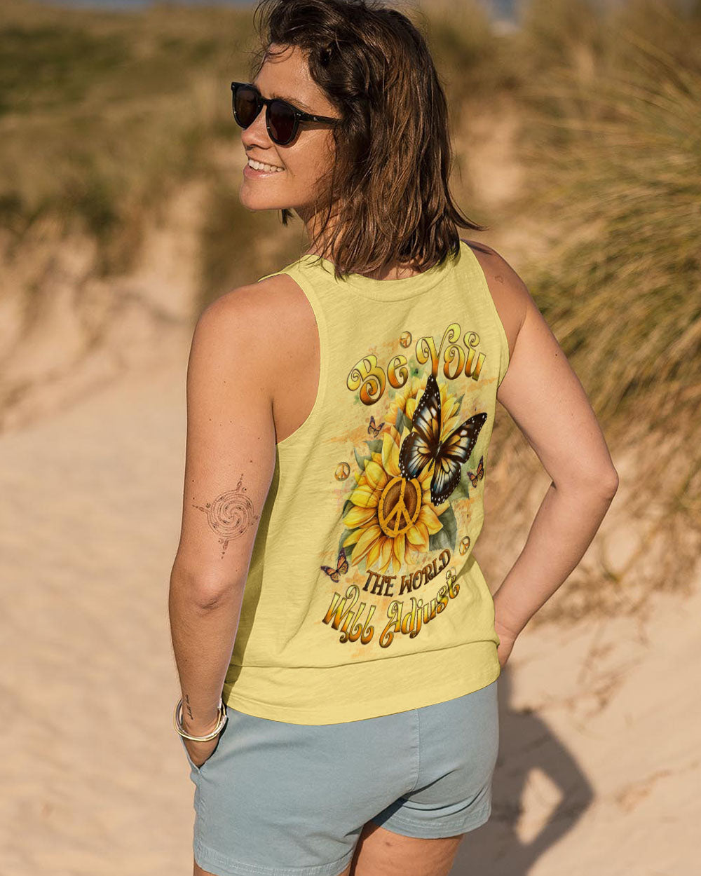 Be You The World Will Adjust Peace Sign Butterfly Inspirational AOP Shirts _11_ FO6UR