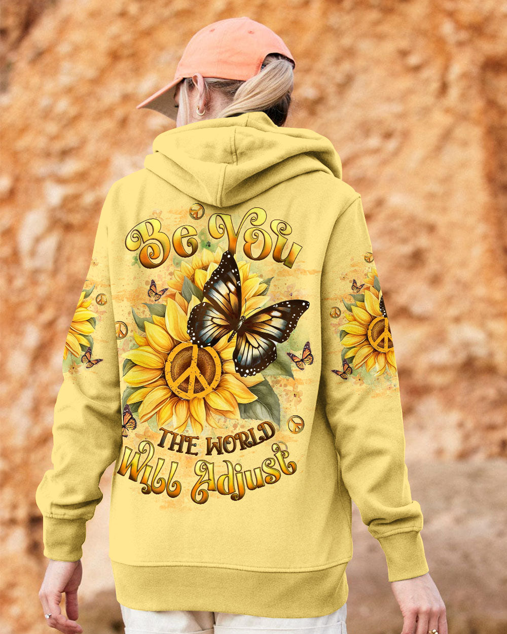Be You The World Will Adjust Peace Sign Butterfly Inspirational AOP Shirts _13_ IF7rz