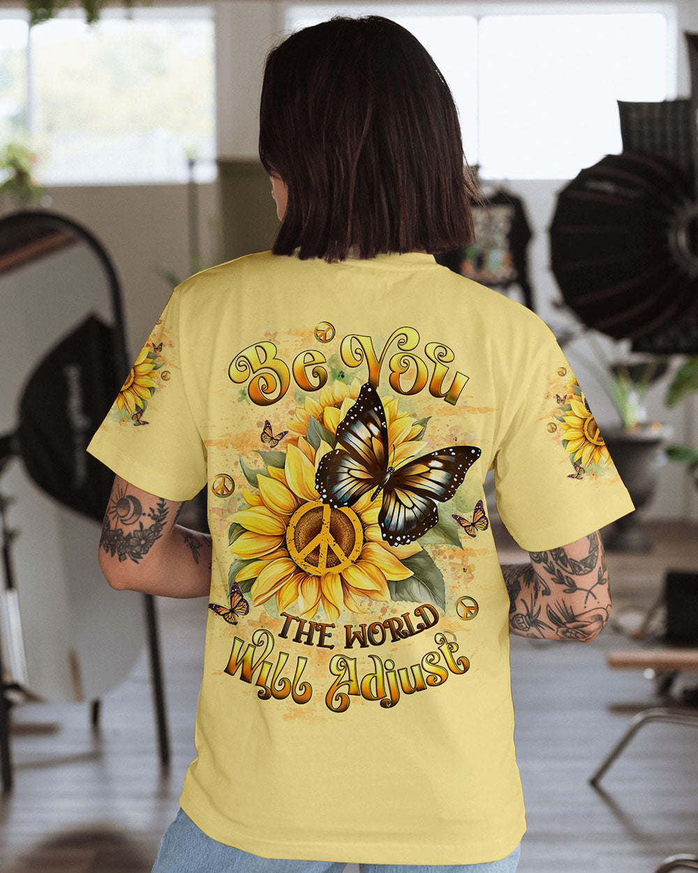 Be You The World Will Adjust Peace Sign Butterfly Inspirational AOP Shirts _1_ jxP8J