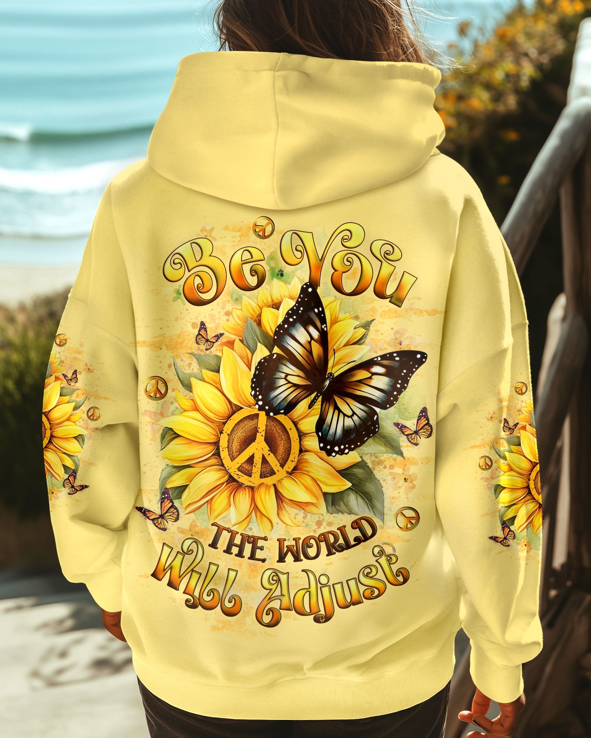 Be You The World Will Adjust Peace Sign Butterfly Inspirational AOP Shirts _5_ cJPD2